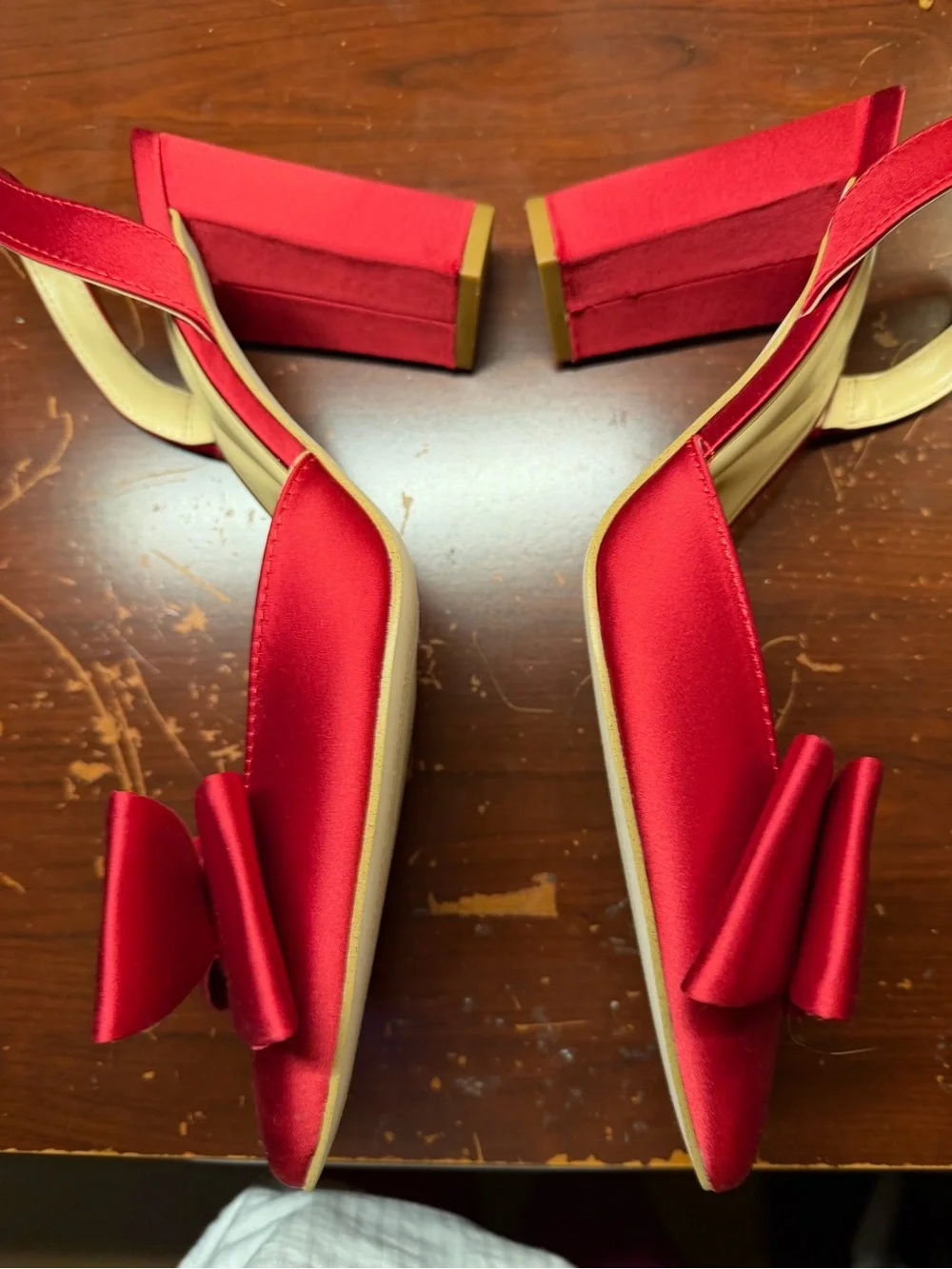 Jessica Simpson Red Satin Pointed Toe Bow Slingback Flats
